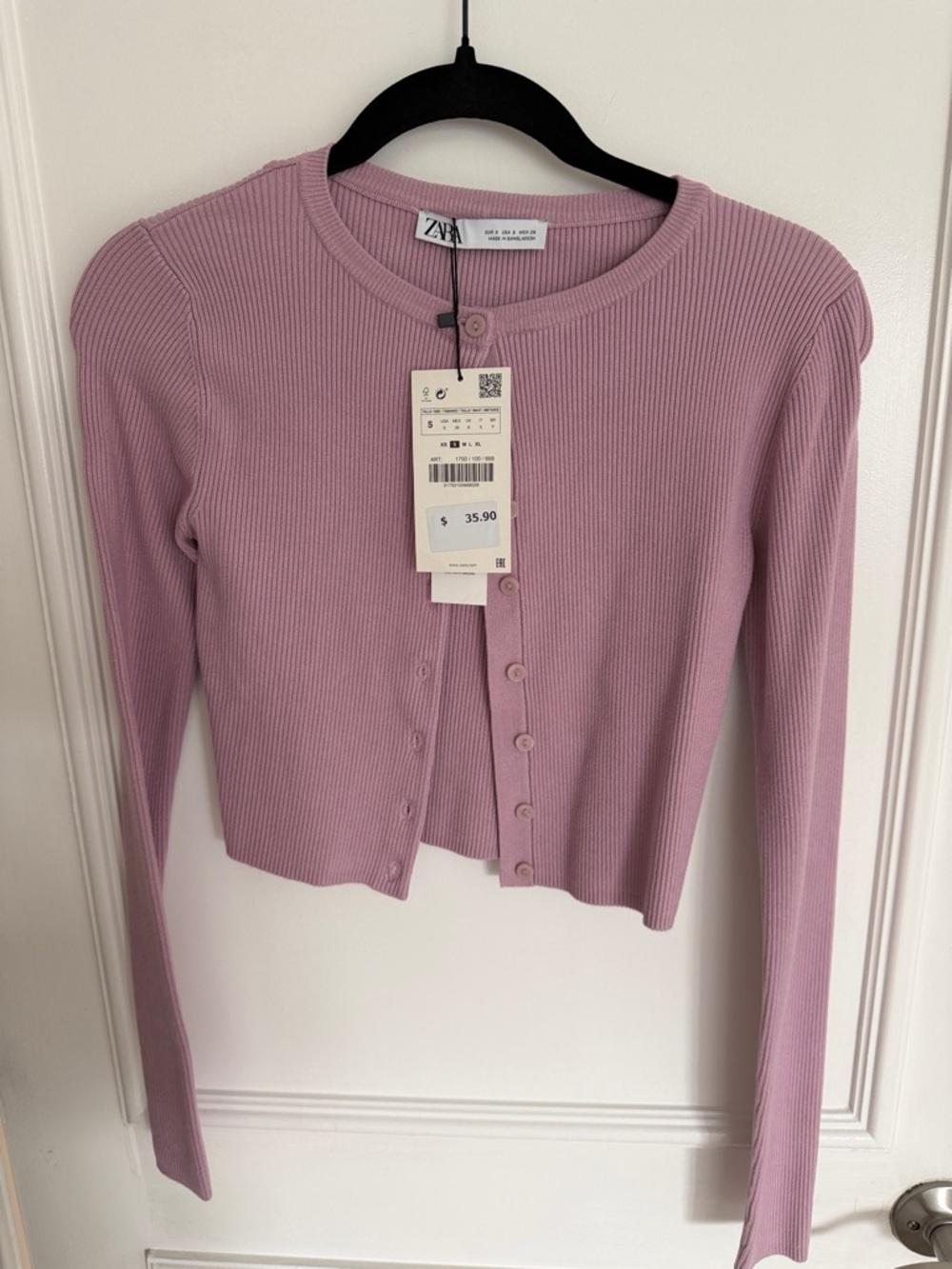 ZARA Dusty Rose Ribbed Button-Front Cropped Cardigan